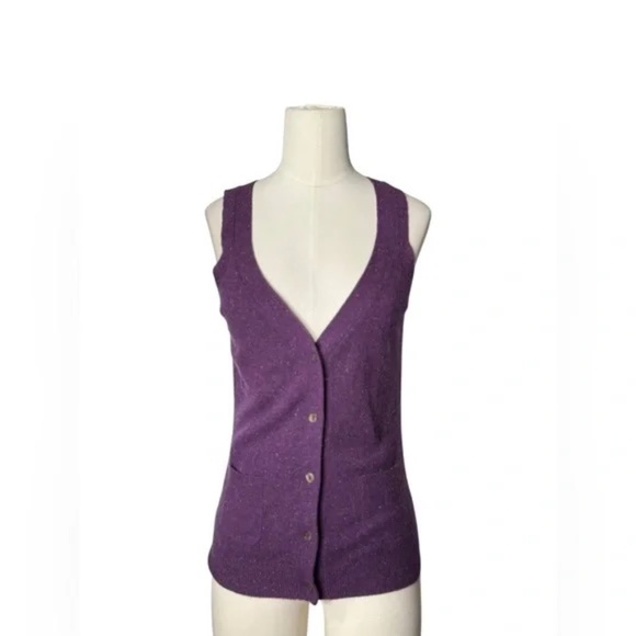 TRINA TURK | 100% Cashmere Button Down Purple Sleeveless Blouse - Picture 5 of 7